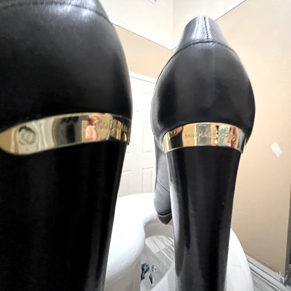 Black and Gold leather square block heels